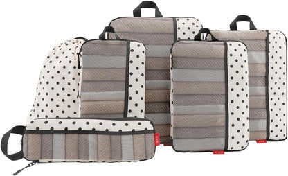 6 Set Compression Packing Cubes - Ultralight Travel Organizers with Laundry Bag, Space-Saving Suitcase Organizer, Expandable Packing Cubes for Travel, Business Trip and Family Vacation (Polka Dot)