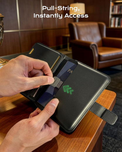 AirTag Passport Holder with Pull Strap, RFID Blocking Magnetic Case | Patented 1-sec Pull Strap; Detachable Magnetic Card Wallet; Zero-rattle AirTag Slot; Certified RFID Blocking; Ultra-slim