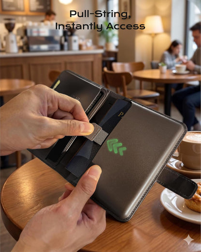 AirTag Passport Holder with Pull Strap, RFID Blocking Magnetic Case | Patented 1-sec Pull Strap; Detachable Magnetic Card Wallet; Zero-rattle AirTag Slot; Certified RFID Blocking; Ultra-slim
