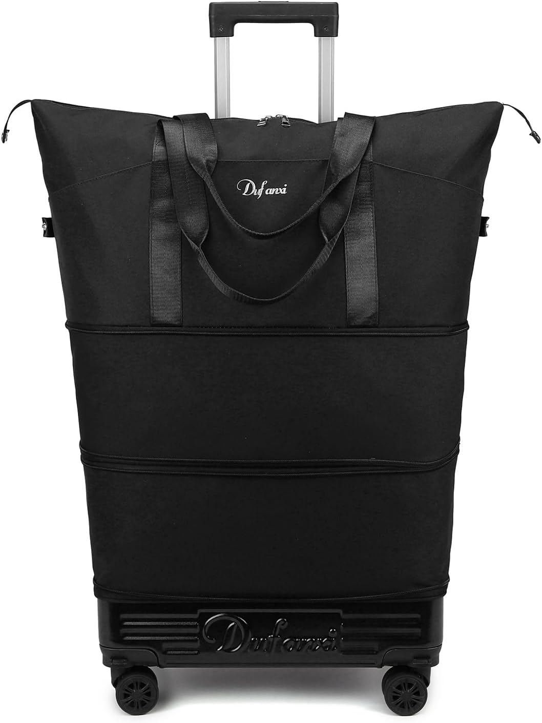 Expandable Rolling Travel Bag with Removable Wheels & Handle, Large Capacity Wheeled Duffle Tote, Foldable Carry On Luggage for Women, Lightweight Weekender Overnight Bag (DarkBlue)