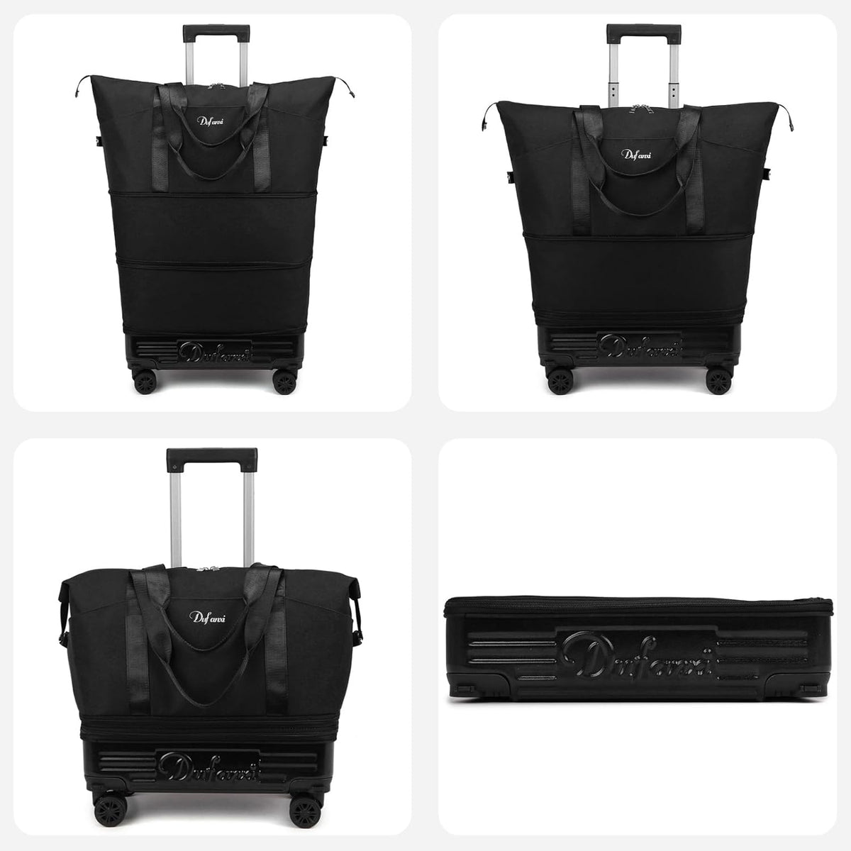 Expandable Rolling Travel Bag with Removable Wheels & Handle, Large Capacity Wheeled Duffle Tote, Foldable Carry On Luggage for Women, Lightweight Weekender Overnight Bag (DarkBlue)