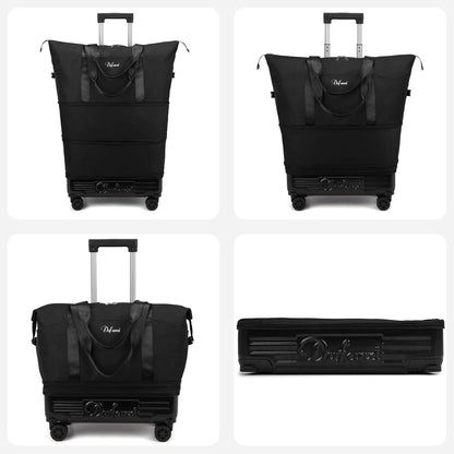 Expandable Rolling Travel Bag with Removable Wheels & Handle, Large Capacity Wheeled Duffle Tote, Foldable Carry On Luggage for Women, Lightweight Weekender Overnight Bag (DarkBlue)