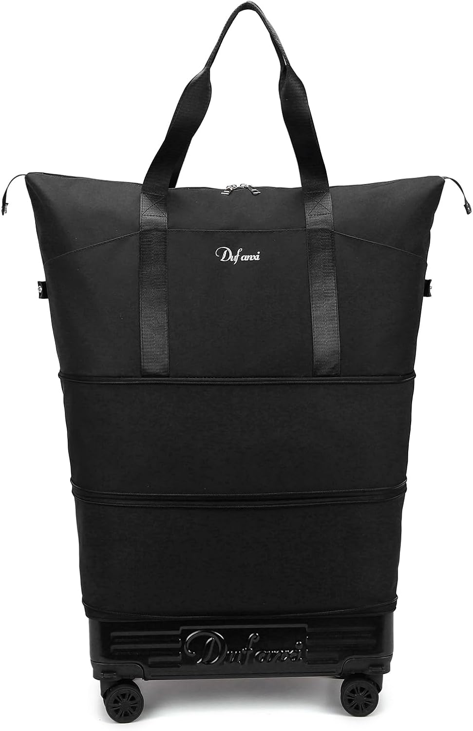 Expandable Rolling Travel Bag with Removable Wheels & Handle, Large Capacity Wheeled Duffle Tote, Foldable Carry On Luggage for Women, Lightweight Weekender Overnight Bag (DarkBlue)