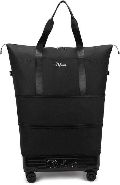 Expandable Rolling Travel Bag with Removable Wheels & Handle, Large Capacity Wheeled Duffle Tote, Foldable Carry On Luggage for Women, Lightweight Weekender Overnight Bag (DarkBlue)