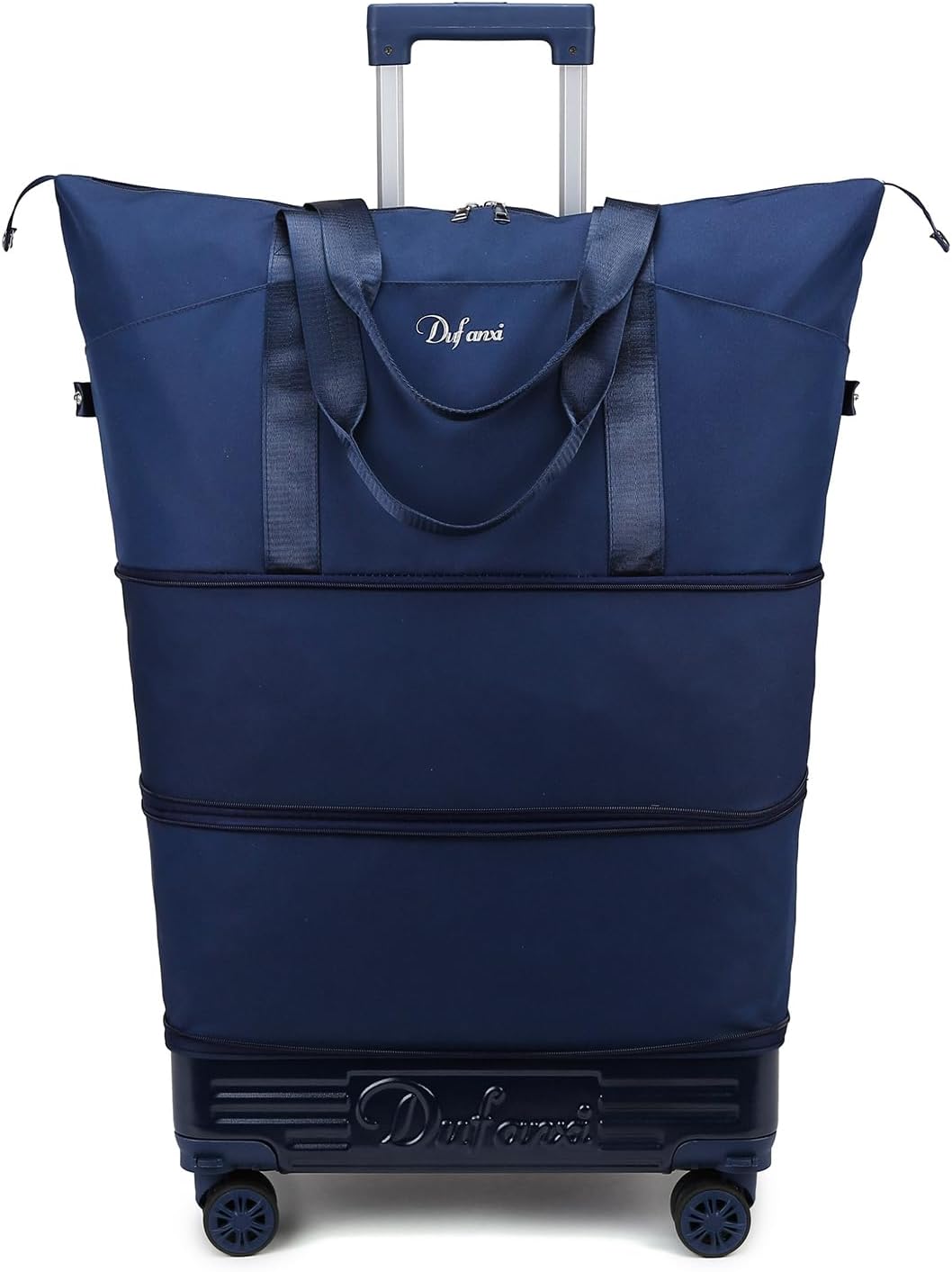 Expandable Rolling Travel Bag with Removable Wheels & Handle, Large Capacity Wheeled Duffle Tote, Foldable Carry On Luggage for Women, Lightweight Weekender Overnight Bag (DarkBlue)
