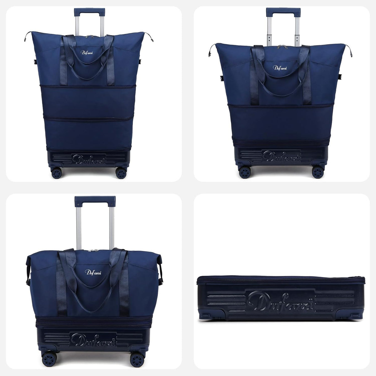 Expandable Rolling Travel Bag with Removable Wheels & Handle, Large Capacity Wheeled Duffle Tote, Foldable Carry On Luggage for Women, Lightweight Weekender Overnight Bag (DarkBlue)