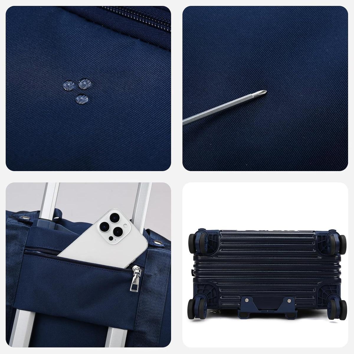 Expandable Rolling Travel Bag with Removable Wheels & Handle, Large Capacity Wheeled Duffle Tote, Foldable Carry On Luggage for Women, Lightweight Weekender Overnight Bag (DarkBlue)