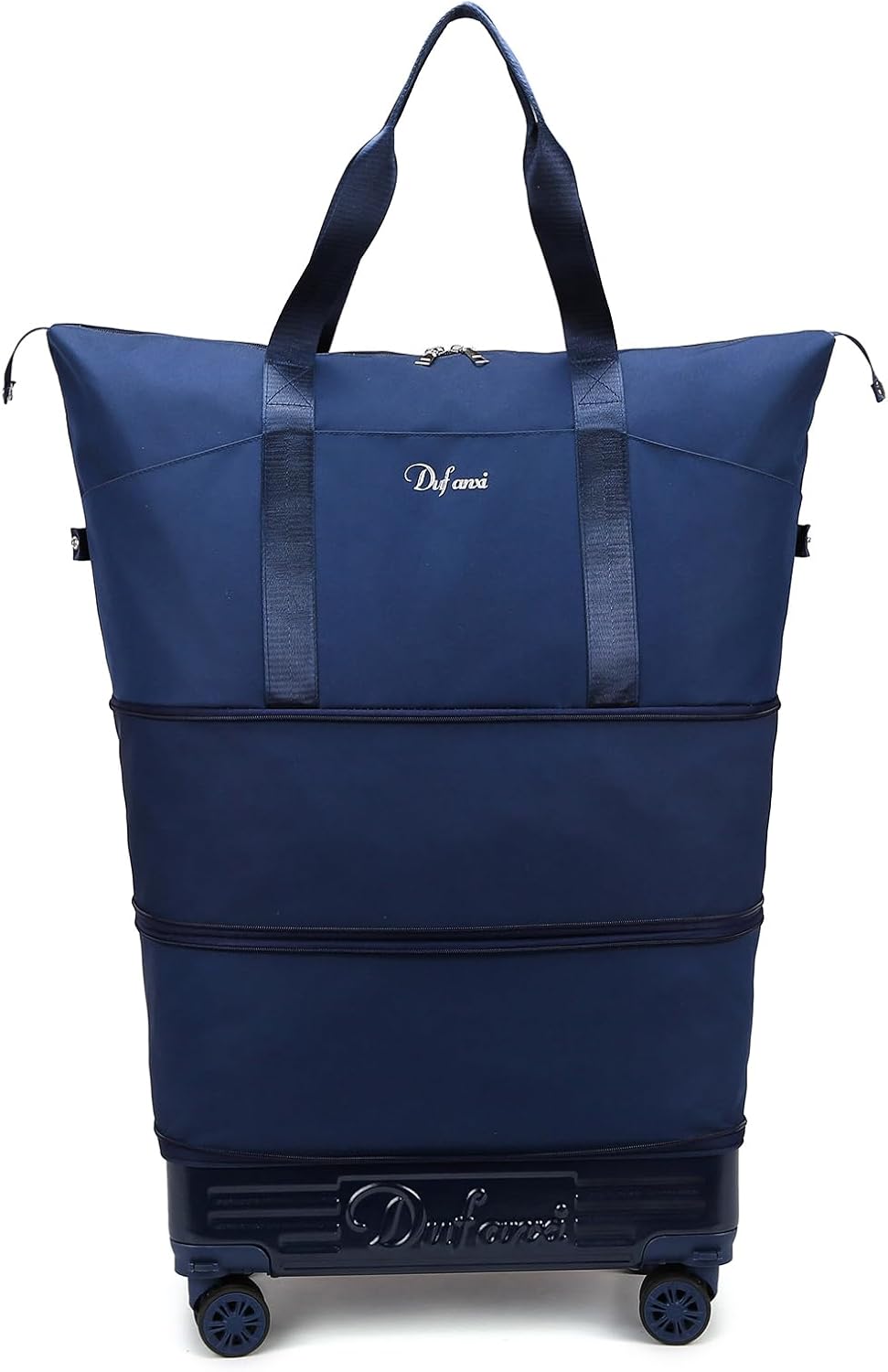 Expandable Rolling Travel Bag with Removable Wheels & Handle, Large Capacity Wheeled Duffle Tote, Foldable Carry On Luggage for Women, Lightweight Weekender Overnight Bag (DarkBlue)