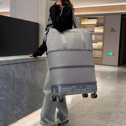 Expandable Rolling Travel Bag with Removable Wheels & Handle, Large Capacity Wheeled Duffle Tote, Foldable Carry On Luggage for Women, Lightweight Weekender Overnight Bag (DarkBlue)