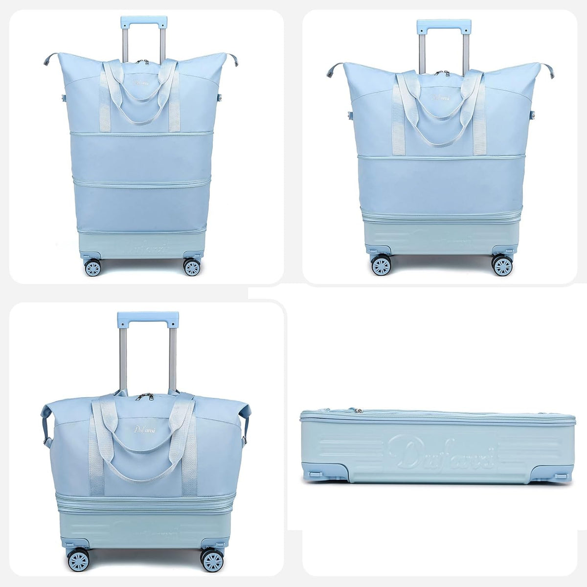 Expandable Rolling Travel Bag with Removable Wheels & Handle, Large Capacity Wheeled Duffle Tote, Foldable Carry On Luggage for Women, Lightweight Weekender Overnight Bag (DarkBlue)