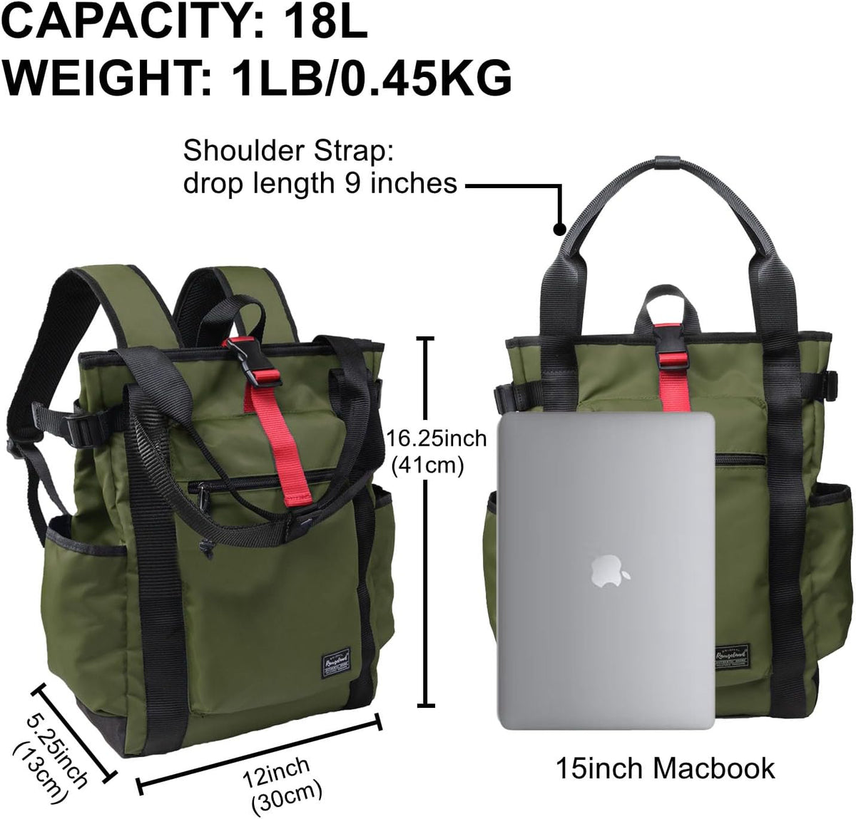 Unisex Laptop Tote Backpack Convertible Lightweight Nylon Water-Resistant Everyday Shoulder Tote bag Backpack with Water Bottle Pocket Work Travel, Royal Blue