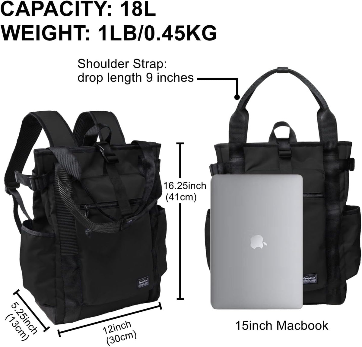 Unisex Laptop Tote Backpack Convertible Lightweight Nylon Water-Resistant Everyday Shoulder Tote bag Backpack with Water Bottle Pocket Work Travel, Royal Blue