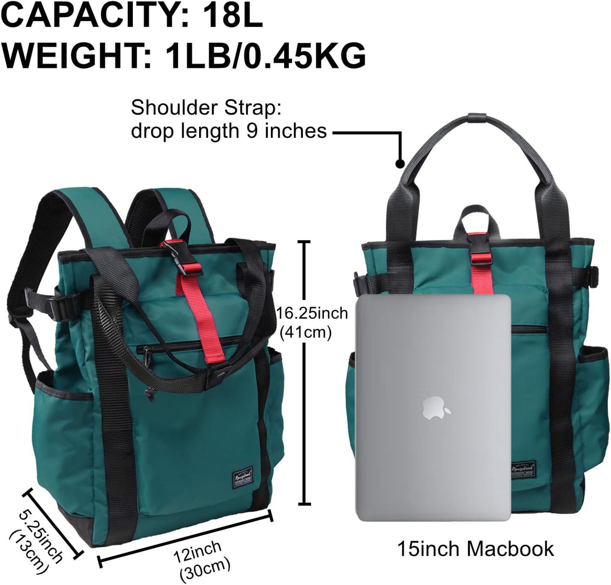 Unisex Laptop Tote Backpack Convertible Lightweight Nylon Water-Resistant Everyday Shoulder Tote bag Backpack with Water Bottle Pocket Work Travel, Royal Blue