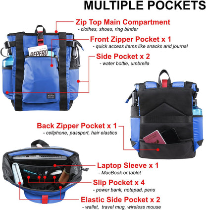 Unisex Laptop Tote Backpack Convertible Lightweight Nylon Water-Resistant Everyday Shoulder Tote bag Backpack with Water Bottle Pocket Work Travel, Royal Blue