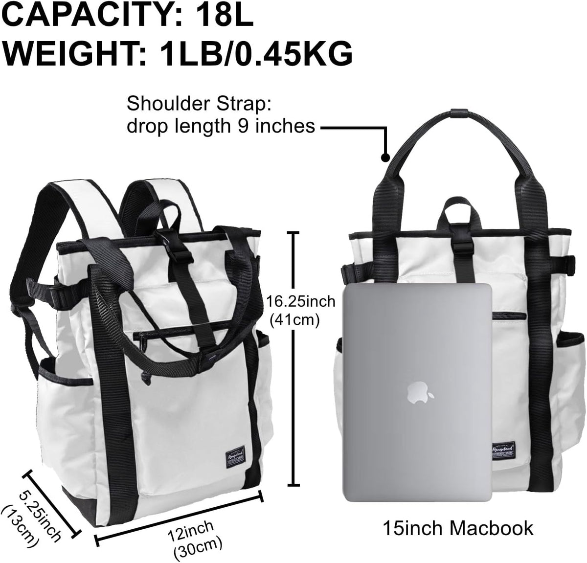 Unisex Laptop Tote Backpack Convertible Lightweight Nylon Water-Resistant Everyday Shoulder Tote bag Backpack with Water Bottle Pocket Work Travel, Royal Blue