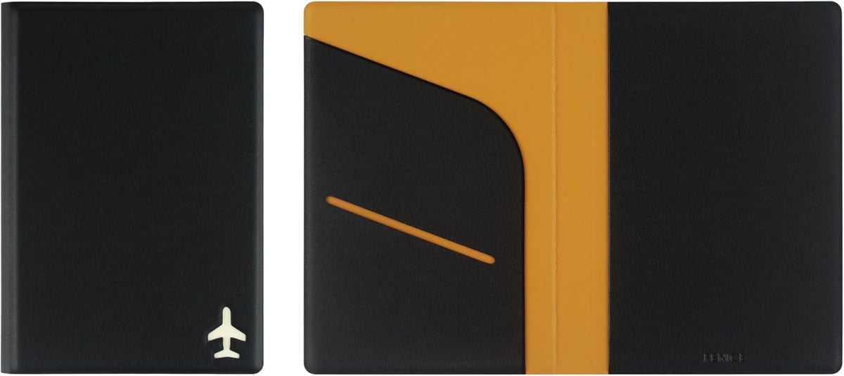 Plane Passport Holder with Card Slot Boarding Pass Pocket, RFID Blocking, Waterproof PU Leather, 7 Color Options (NAVY)