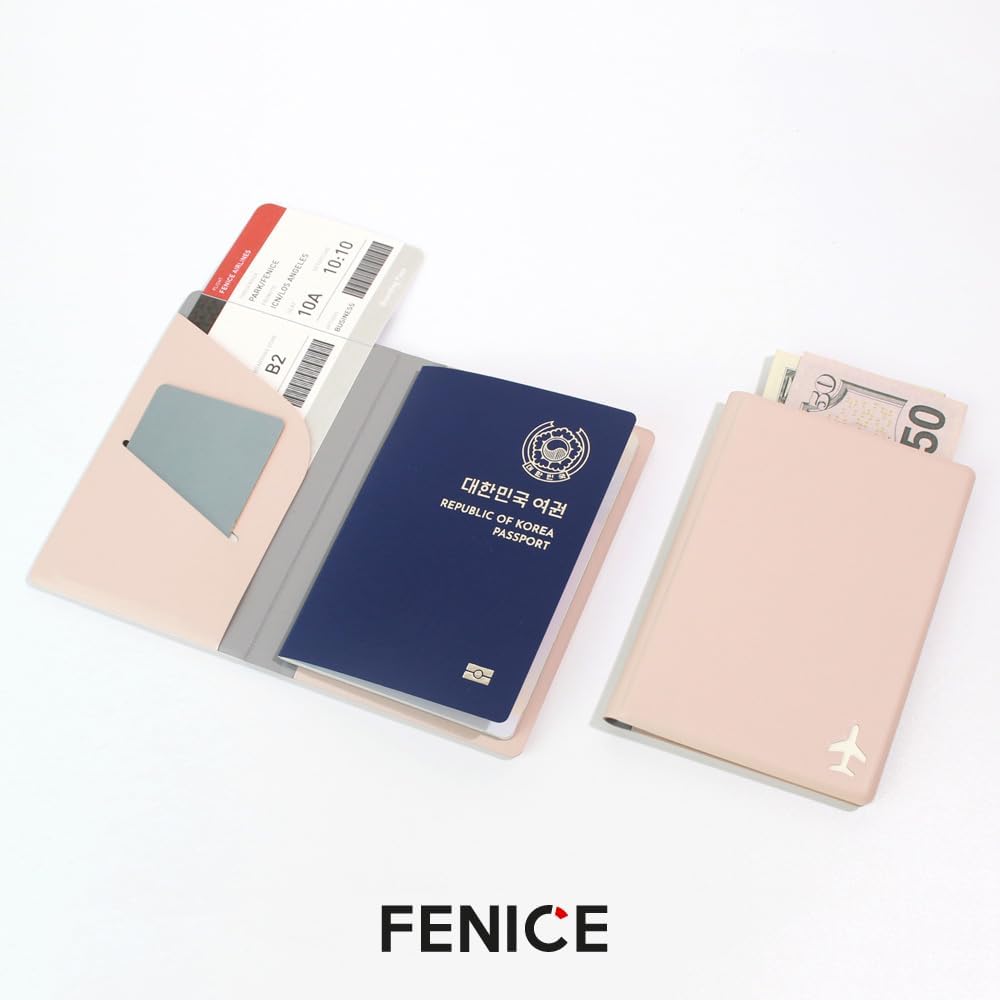 Plane Passport Holder with Card Slot Boarding Pass Pocket, RFID Blocking, Waterproof PU Leather, 7 Color Options (NAVY)