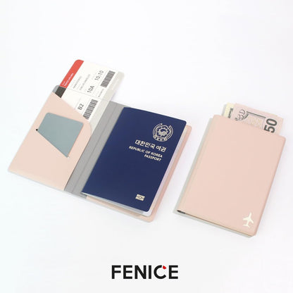 Plane Passport Holder with Card Slot Boarding Pass Pocket, RFID Blocking, Waterproof PU Leather, 7 Color Options (NAVY)