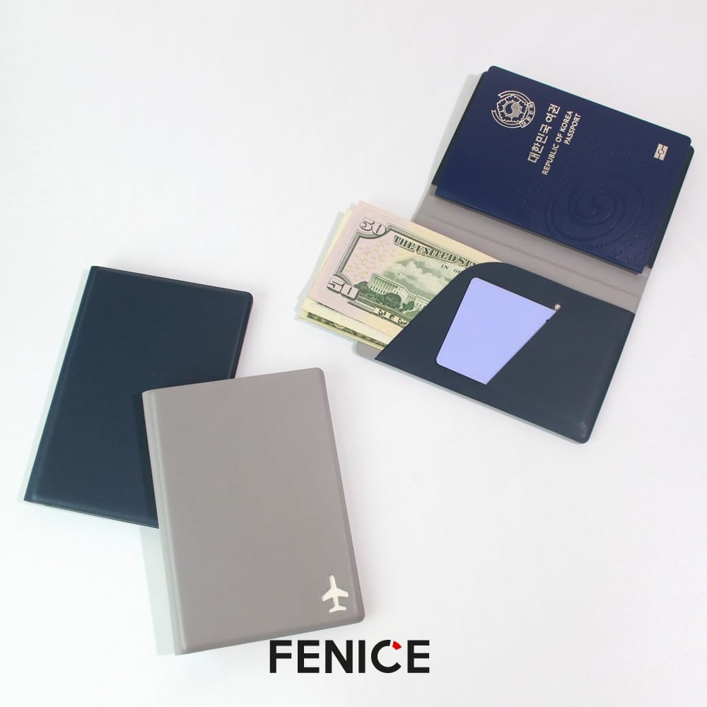 Plane Passport Holder with Card Slot Boarding Pass Pocket, RFID Blocking, Waterproof PU Leather, 7 Color Options (NAVY)