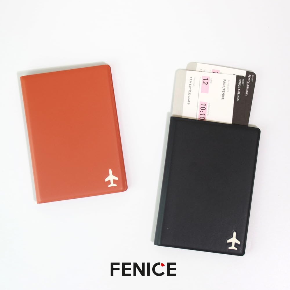 Plane Passport Holder with Card Slot Boarding Pass Pocket, RFID Blocking, Waterproof PU Leather, 7 Color Options (NAVY)