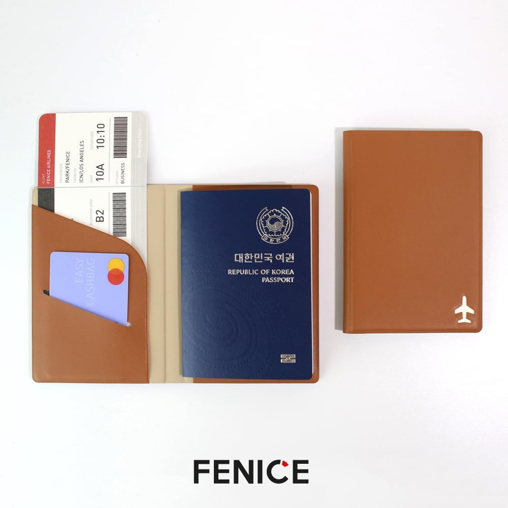 Plane Passport Holder with Card Slot Boarding Pass Pocket, RFID Blocking, Waterproof PU Leather, 7 Color Options (NAVY)