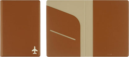 Plane Passport Holder with Card Slot Boarding Pass Pocket, RFID Blocking, Waterproof PU Leather, 7 Color Options (NAVY)