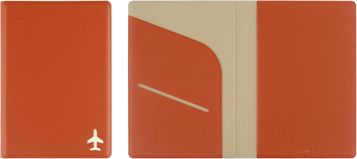 Plane Passport Holder with Card Slot Boarding Pass Pocket, RFID Blocking, Waterproof PU Leather, 7 Color Options (NAVY)