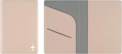 Plane Passport Holder with Card Slot Boarding Pass Pocket, RFID Blocking, Waterproof PU Leather, 7 Color Options (NAVY)