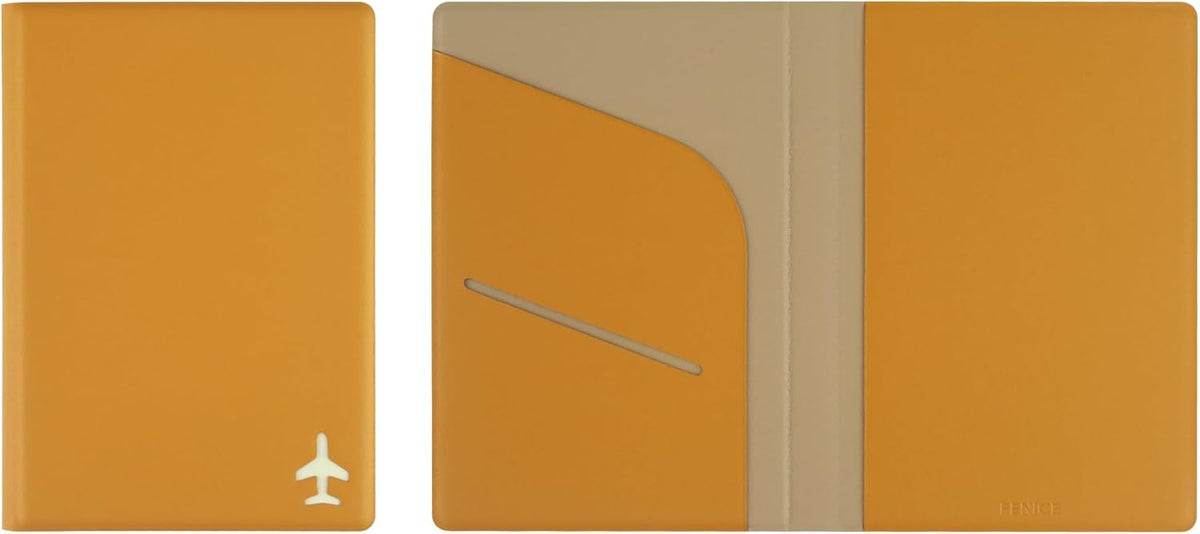 Plane Passport Holder with Card Slot Boarding Pass Pocket, RFID Blocking, Waterproof PU Leather, 7 Color Options (NAVY)