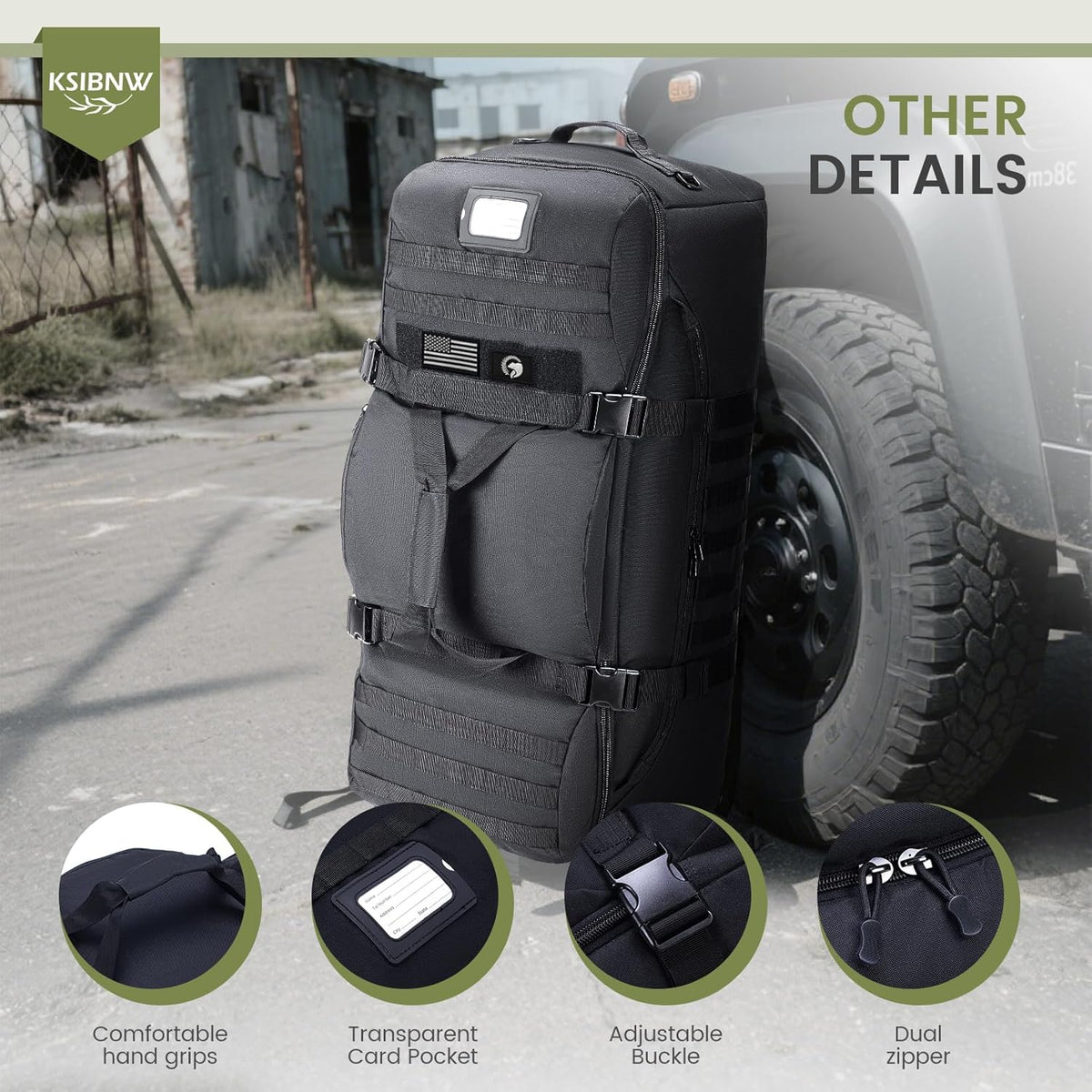 Duffel Bag with Wheels and Handle, 4 In 1 Military Large Roller Duffle Bag for Travel, 86L Tactical Waterproof Backpack with Hidden Straps,Durable MOLLE Luggage for Men & Women, Khaki