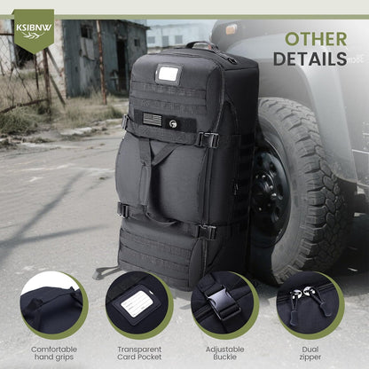 Duffel Bag with Wheels and Handle, 4 In 1 Military Large Roller Duffle Bag for Travel, 86L Tactical Waterproof Backpack with Hidden Straps,Durable MOLLE Luggage for Men & Women, Khaki