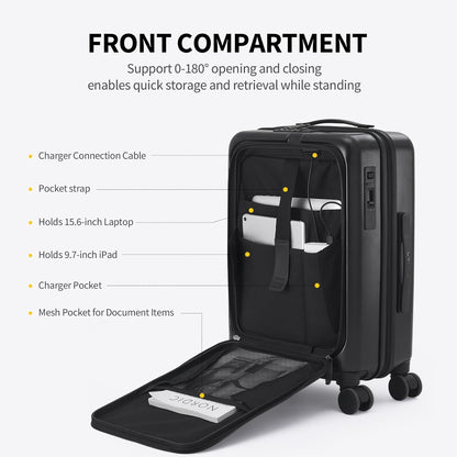 Carry On Luggage with Cup Holder, Top Opening Carry On Suitcase with USB Port, Phone Holder, One-Click Brake, Top Lid Opening Hardside Luggage for Travel, Business Trip, White