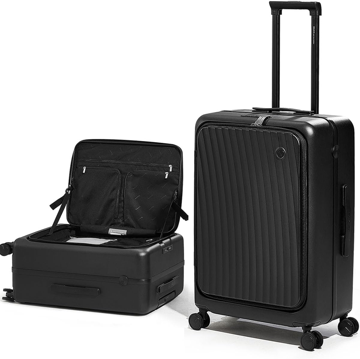 Carry On Luggage with Cup Holder, Top Opening Carry On Suitcase with USB Port, Phone Holder, One-Click Brake, Top Lid Opening Hardside Luggage for Travel, Business Trip, White