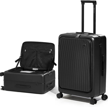 Carry On Luggage with Cup Holder, Top Opening Carry On Suitcase with USB Port, Phone Holder, One-Click Brake, Top Lid Opening Hardside Luggage for Travel, Business Trip, White