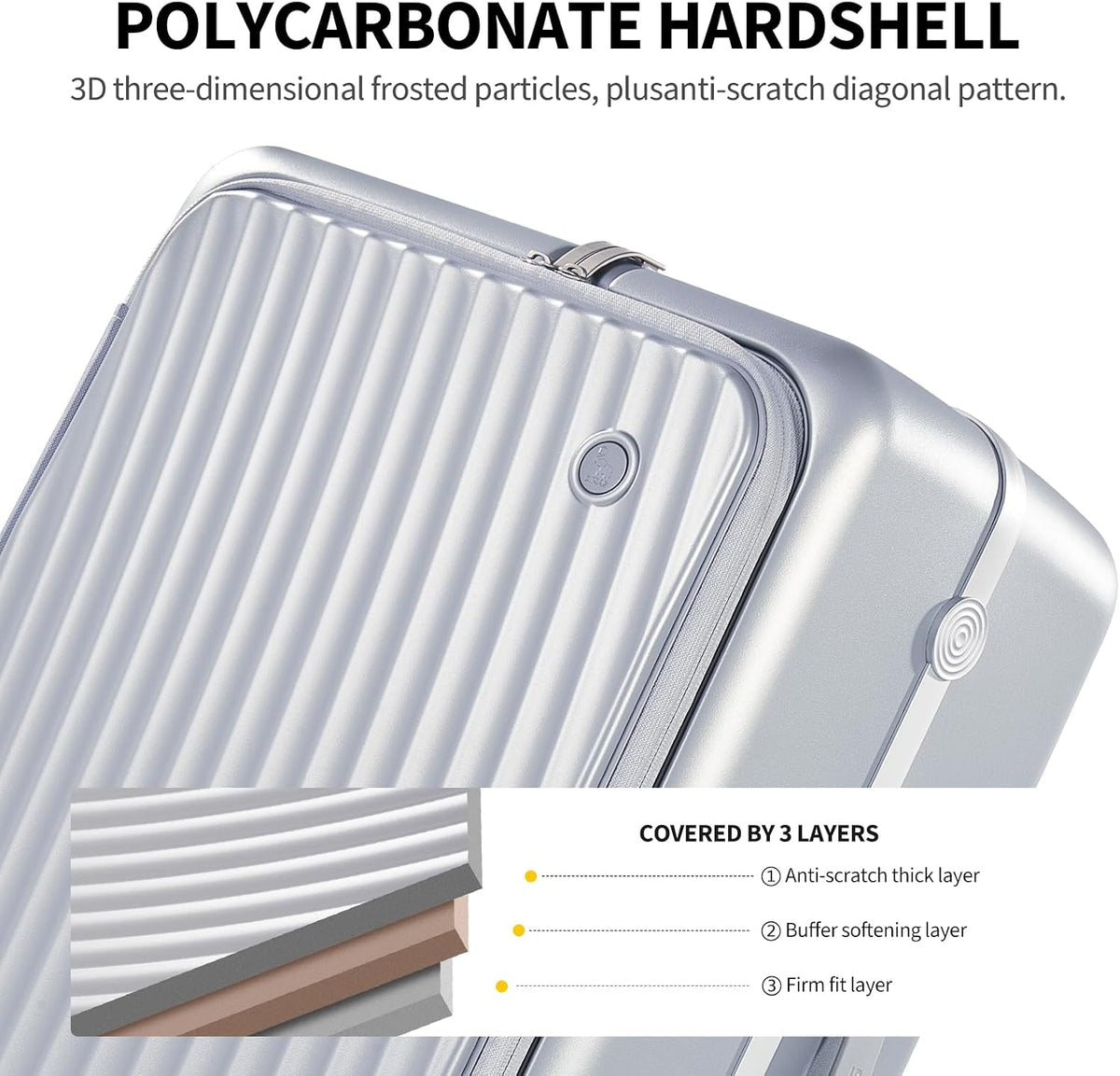 Carry On Luggage with Cup Holder, Top Opening Carry On Suitcase with USB Port, Phone Holder, One-Click Brake, Top Lid Opening Hardside Luggage for Travel, Business Trip, White