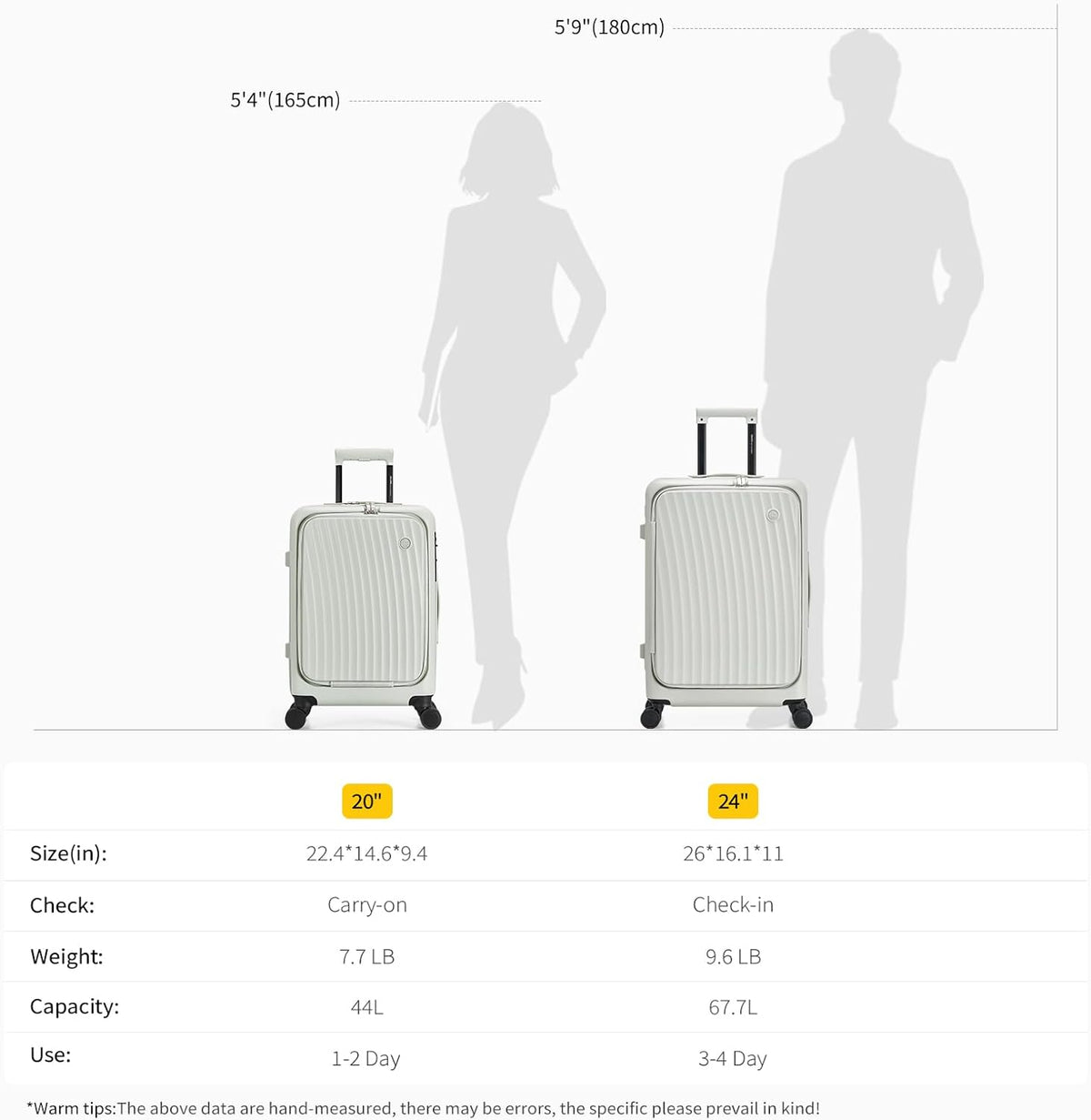 Carry On Luggage with Cup Holder, Top Opening Carry On Suitcase with USB Port, Phone Holder, One-Click Brake, Top Lid Opening Hardside Luggage for Travel, Business Trip, White