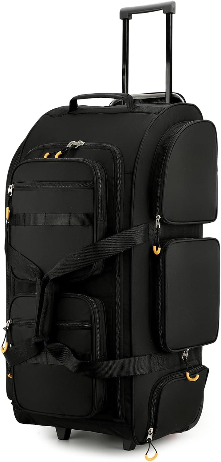 90L Rolling Duffle Bag with Wheels and Handle, 31” Large Duffle Bag for Travel, Carry On Luggage Duffel Bag with Shoe Compartment, Multi-Pocket, Water Resistant, Black