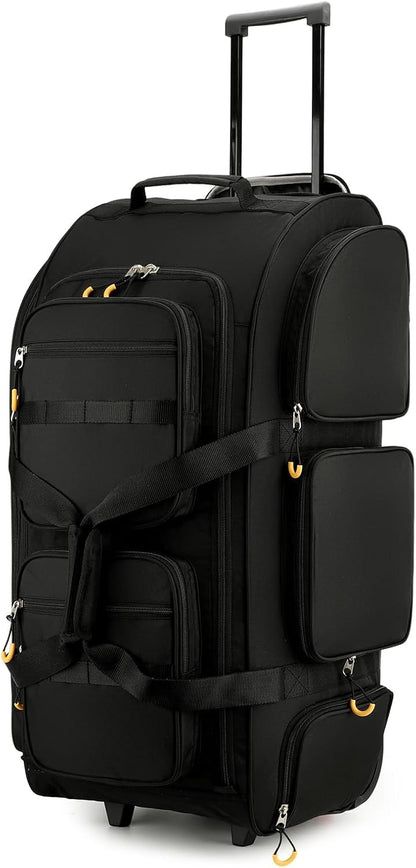 90L Rolling Duffle Bag with Wheels and Handle, 31” Large Duffle Bag for Travel, Carry On Luggage Duffel Bag with Shoe Compartment, Multi-Pocket, Water Resistant, Black