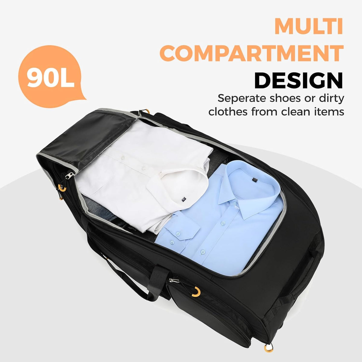 90L Rolling Duffle Bag with Wheels and Handle, 31” Large Duffle Bag for Travel, Carry On Luggage Duffel Bag with Shoe Compartment, Multi-Pocket, Water Resistant, Black