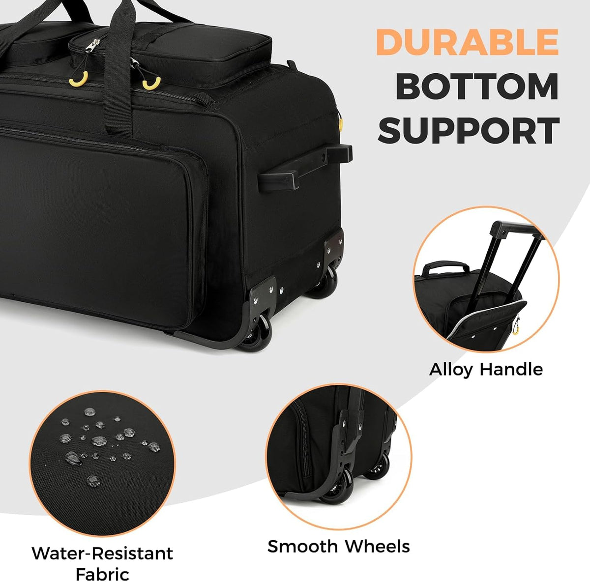 90L Rolling Duffle Bag with Wheels and Handle, 31” Large Duffle Bag for Travel, Carry On Luggage Duffel Bag with Shoe Compartment, Multi-Pocket, Water Resistant, Black