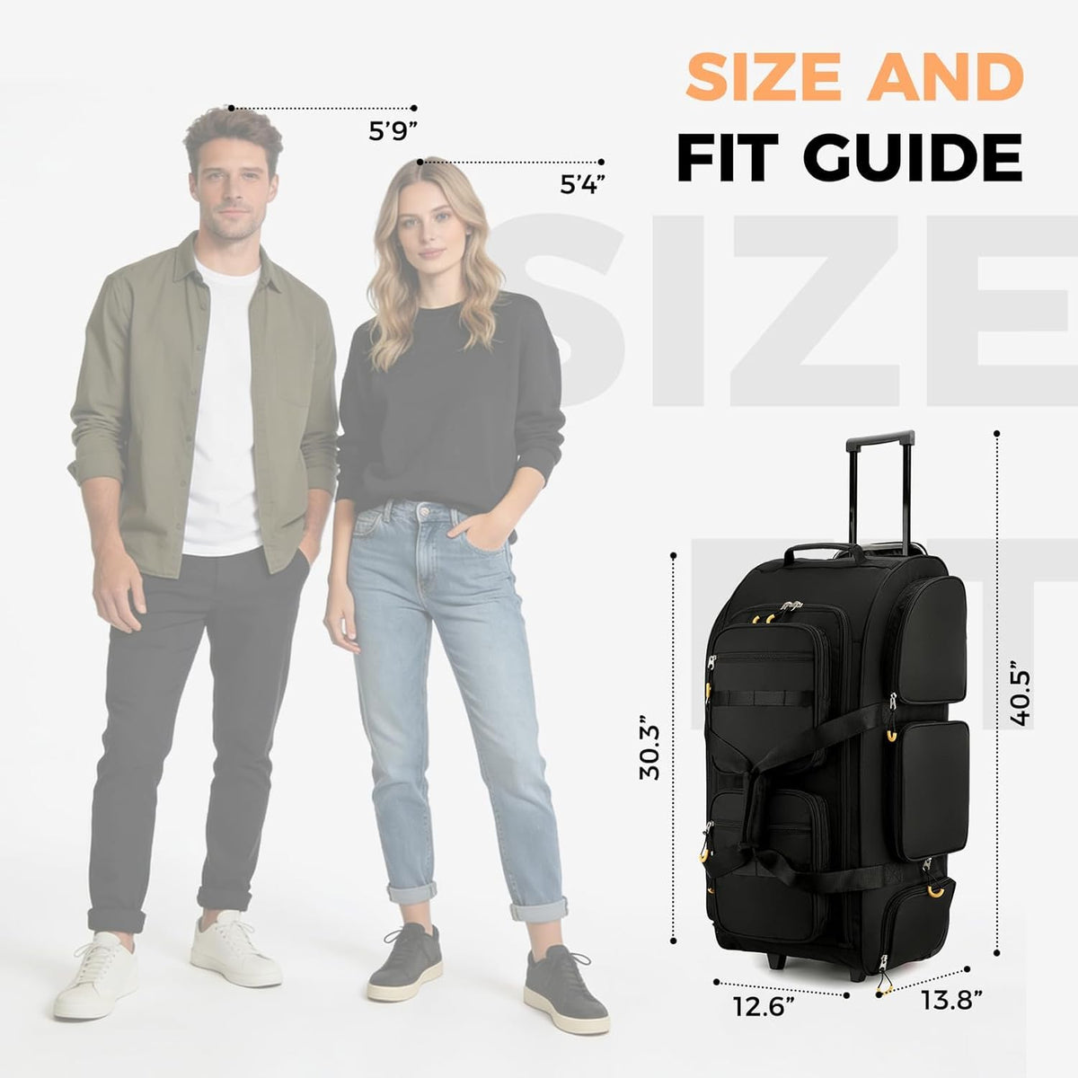 90L Rolling Duffle Bag with Wheels and Handle, 31” Large Duffle Bag for Travel, Carry On Luggage Duffel Bag with Shoe Compartment, Multi-Pocket, Water Resistant, Black