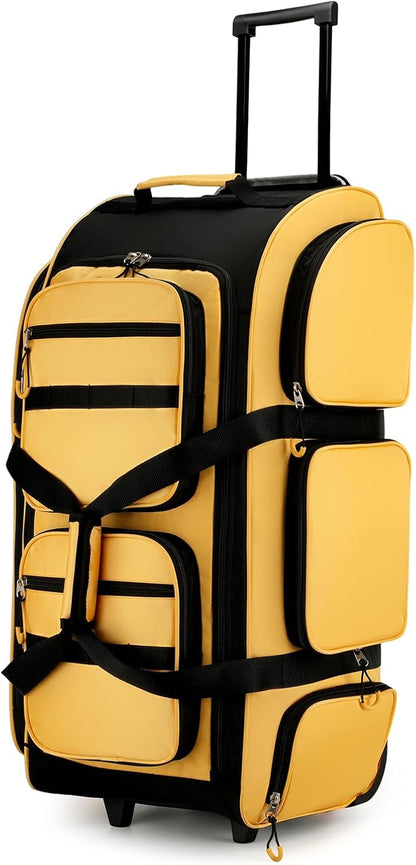 90L Rolling Duffle Bag with Wheels and Handle, 31” Large Duffle Bag for Travel, Carry On Luggage Duffel Bag with Shoe Compartment, Multi-Pocket, Water Resistant, Black