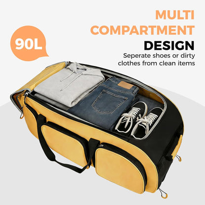 90L Rolling Duffle Bag with Wheels and Handle, 31” Large Duffle Bag for Travel, Carry On Luggage Duffel Bag with Shoe Compartment, Multi-Pocket, Water Resistant, Black