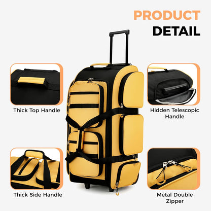 90L Rolling Duffle Bag with Wheels and Handle, 31” Large Duffle Bag for Travel, Carry On Luggage Duffel Bag with Shoe Compartment, Multi-Pocket, Water Resistant, Black