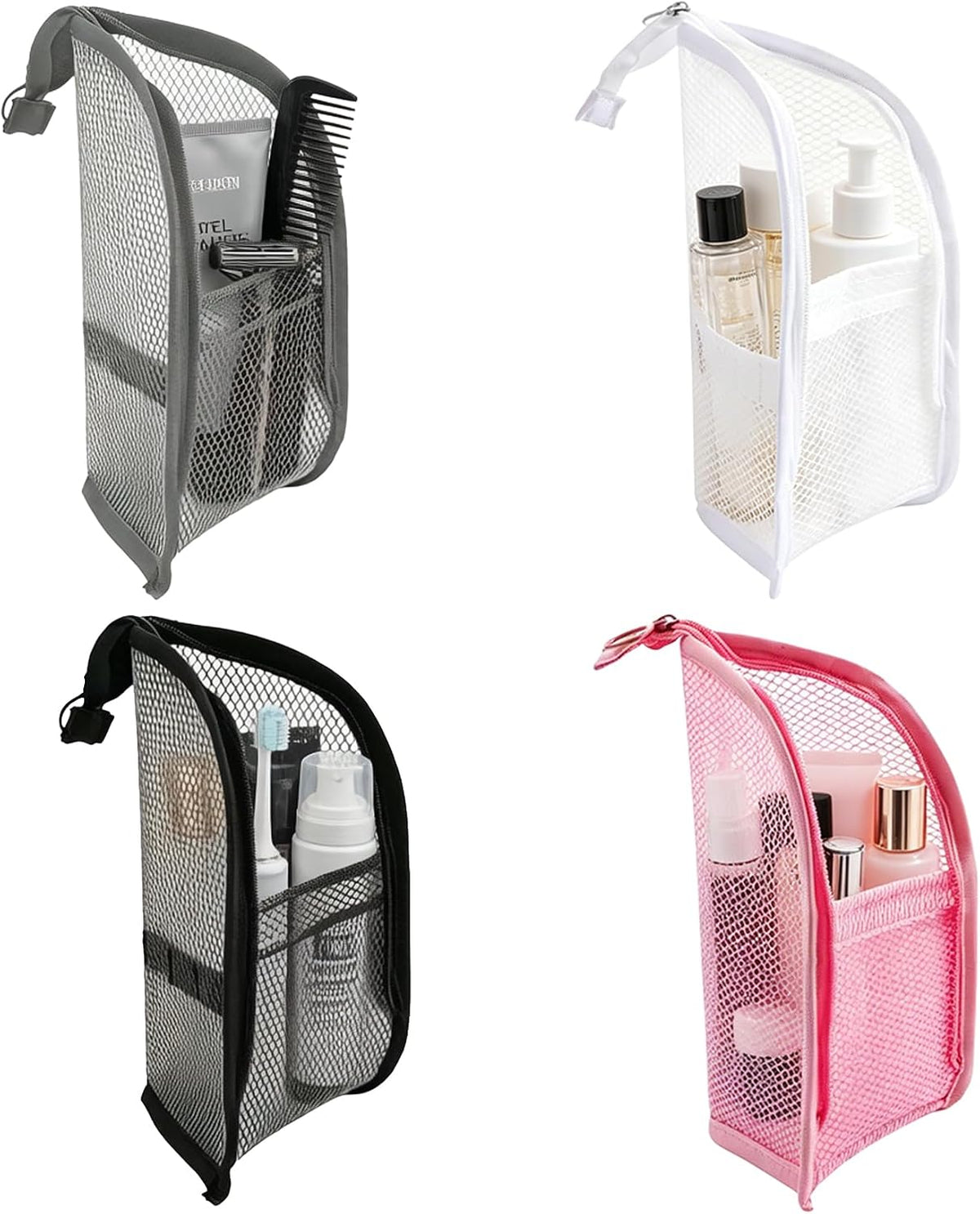 Standing Toiletry Bag for Men Women,4 Pack Lightweight Portable Waterproof Travel Toiletries Bag,Transparent EVA Mesh Hanging Makeup Cosmetic Bag,Upright Organizer Pouch Kit Accessories