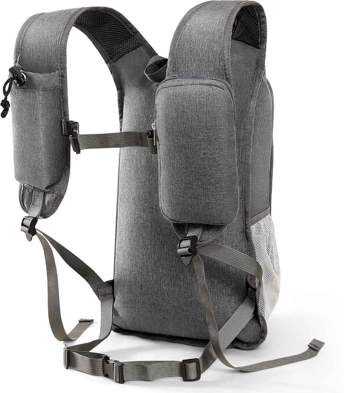 Small Hiking Backpack with Detachable Front Phone Holder, Foldable Packable Back pack with Chest and Waist Strap, Lightweight Daypack for Women Men (Gray, 15L)