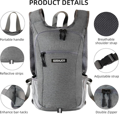 Small Hiking Backpack with Detachable Front Phone Holder, Foldable Packable Back pack with Chest and Waist Strap, Lightweight Daypack for Women Men (Gray, 15L)