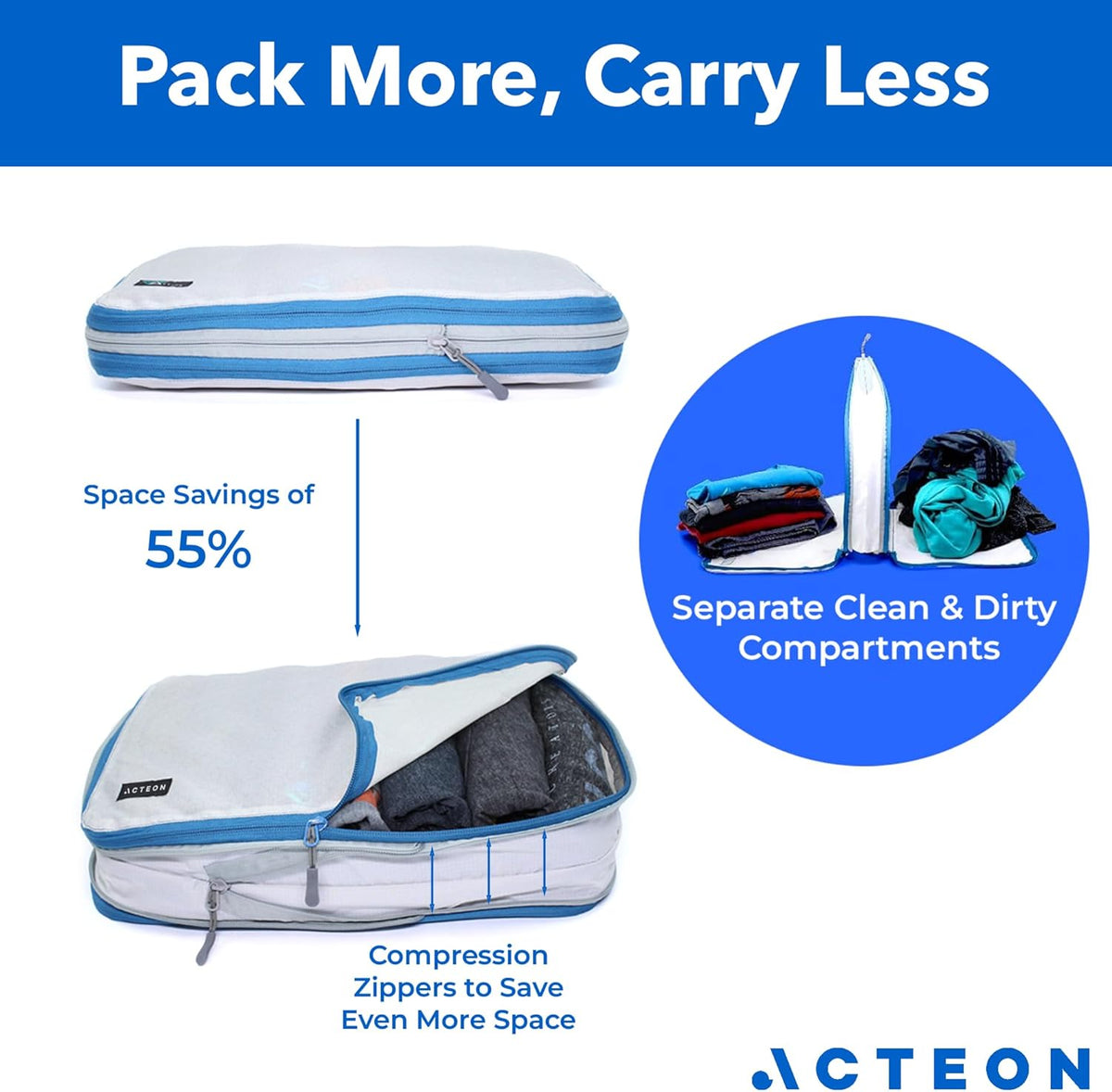 Compression Packing Cubes - 2 Pack Clean Dirty Separate Zipper - Lightweight Travel Packing Cubes for Luggage - Suitcase Organizer Travel Cubes - Large Small Laundry for Clothes Shoes Makeup