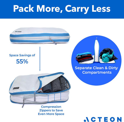 Compression Packing Cubes - 2 Pack Clean Dirty Separate Zipper - Lightweight Travel Packing Cubes for Luggage - Suitcase Organizer Travel Cubes - Large Small Laundry for Clothes Shoes Makeup