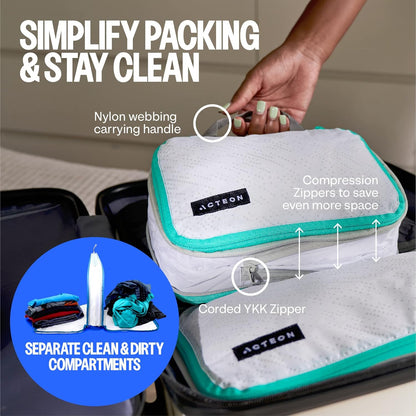 Compression Packing Cubes - 2 Pack Clean Dirty Separate Zipper - Lightweight Travel Packing Cubes for Luggage - Suitcase Organizer Travel Cubes - Large Small Laundry for Clothes Shoes Makeup